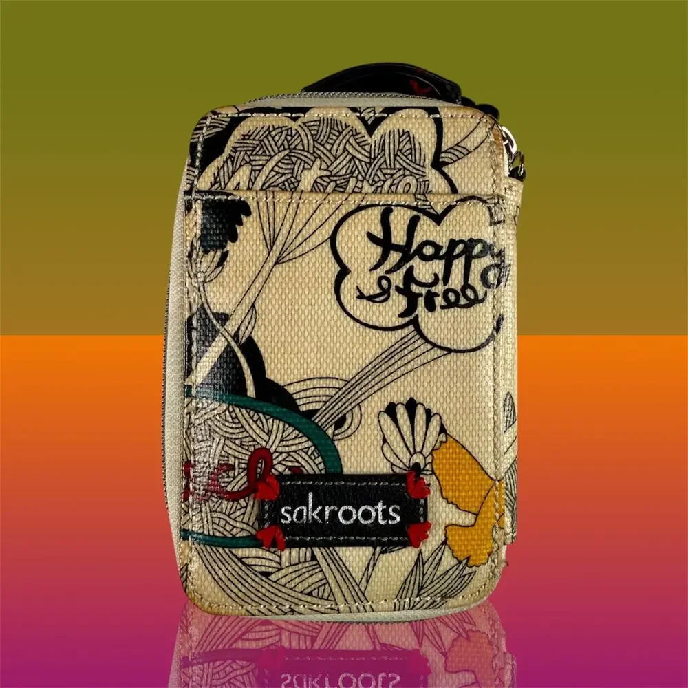 3/$20 Sakroots Coated Canvas Multicolor Flower Zip-Around Wallet Birds Boho